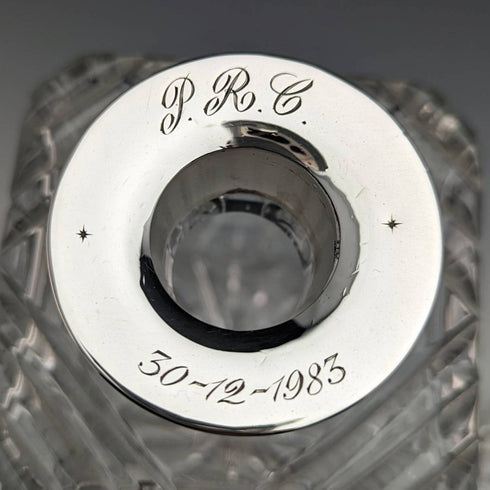 1981 British Vintage Cut Glass Square Decanter Pure Silver Decoration 2100g